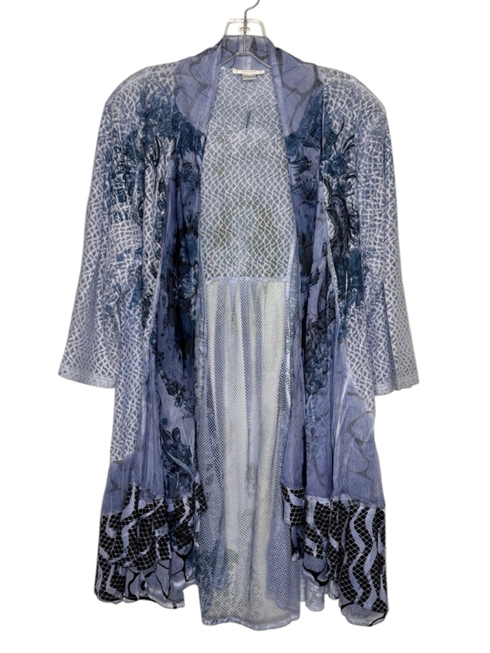 Kamala Light Blue Patterned Open-Front Duster Cape